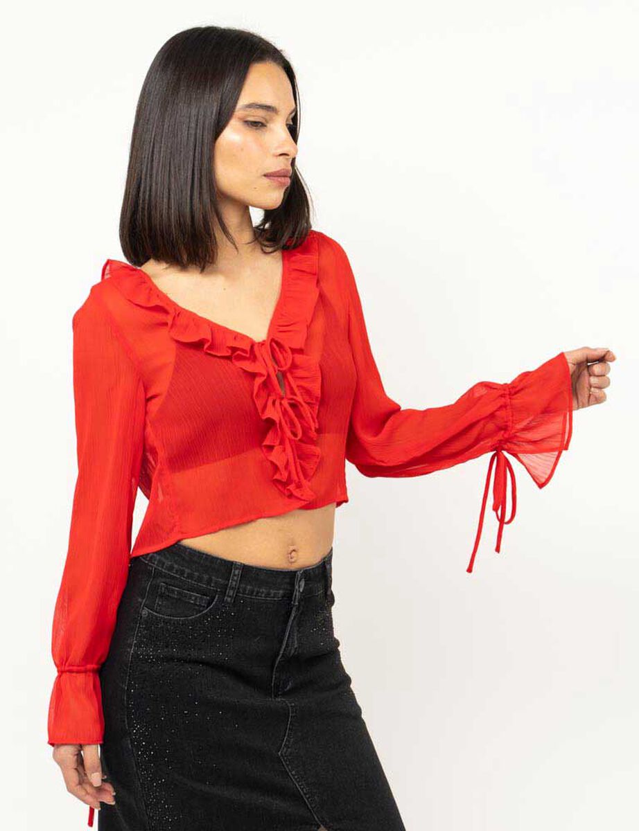 Blusa Transparente Manga Campana Mujer Fiorucci