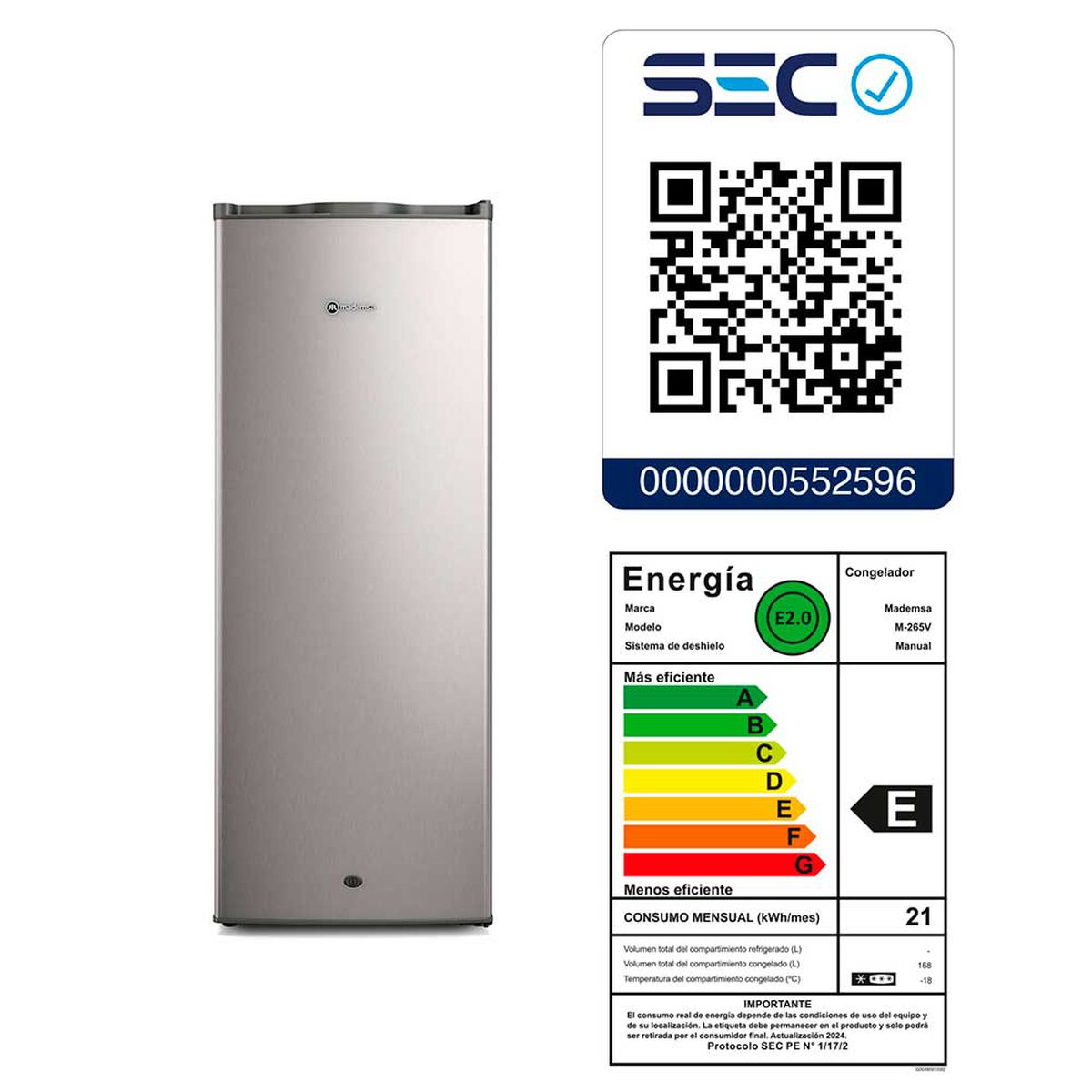 Freezer Vertical Mademsa M-265V 168 lts&nbsp;