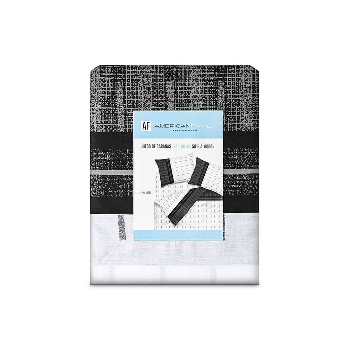 Juego de Sábanas American Family 144 Hilos 1,5 Plazas Vias Negro