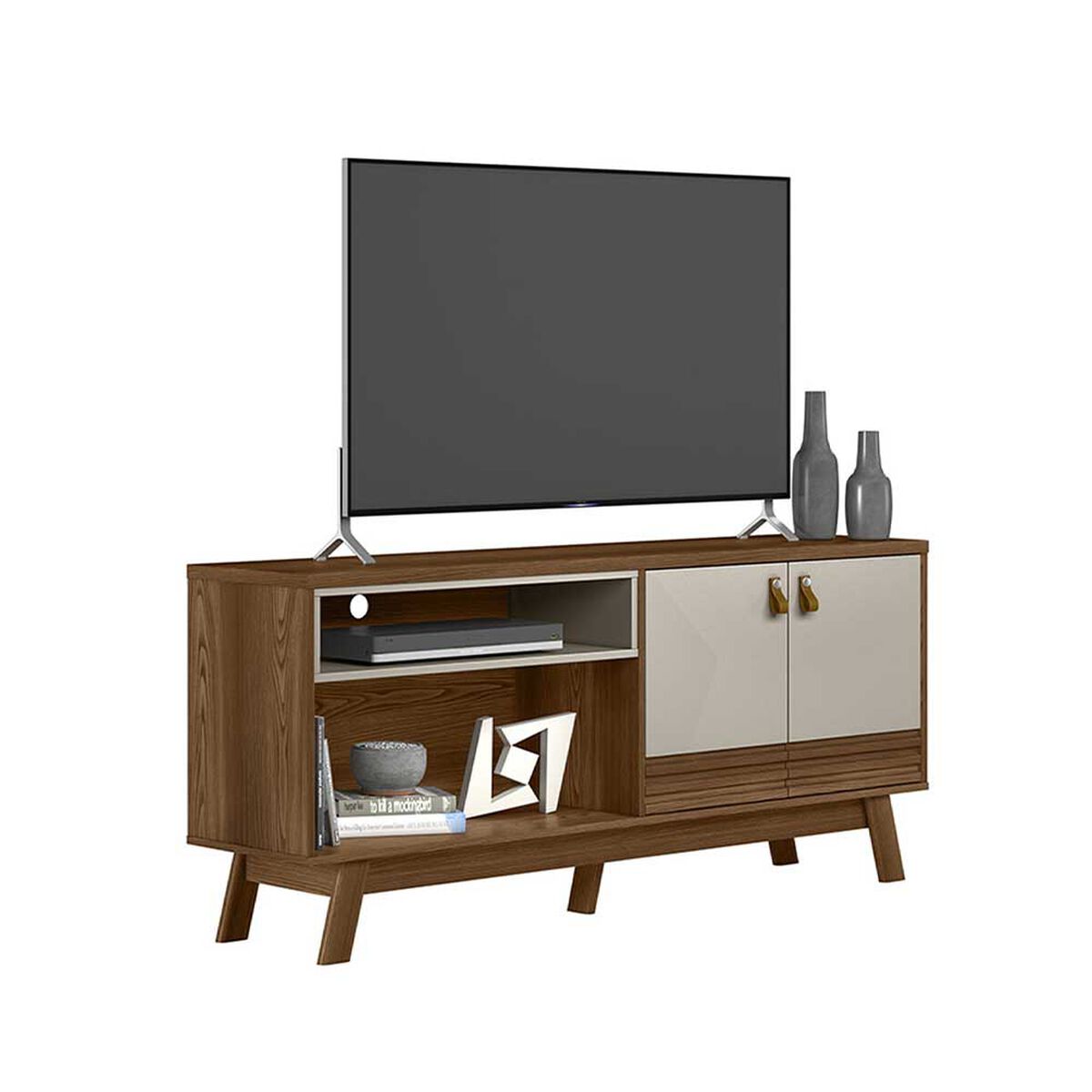 Rack TV Home Mobili Meda Hasta 65" Blanco Off Café