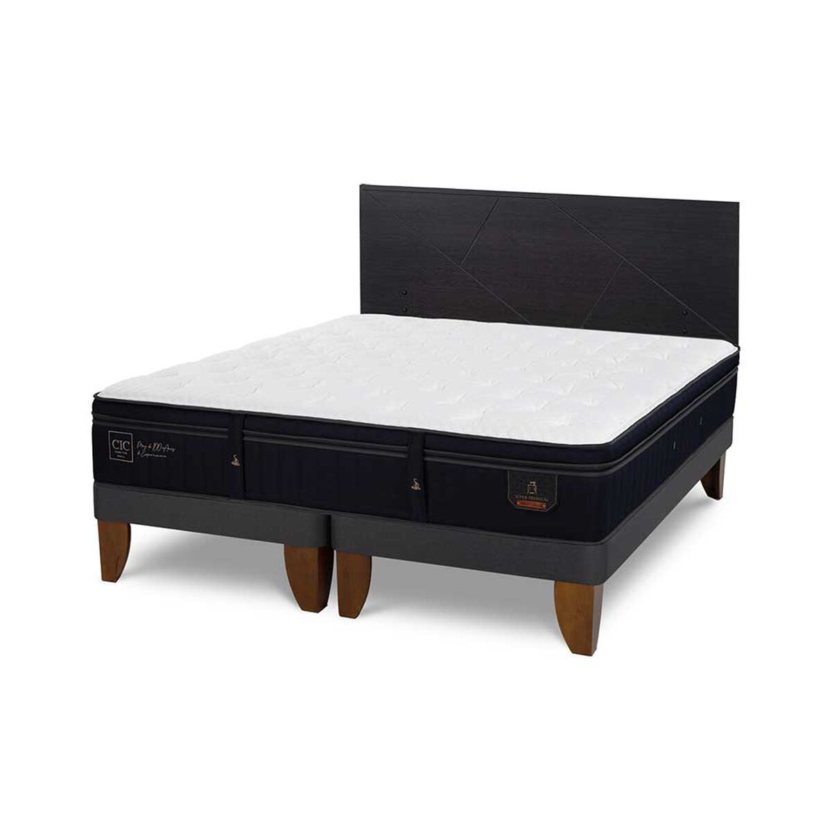 Cama Europea CIC Base Dividida 2 Plazas Súper Premium + Respaldo Villarrica Negro