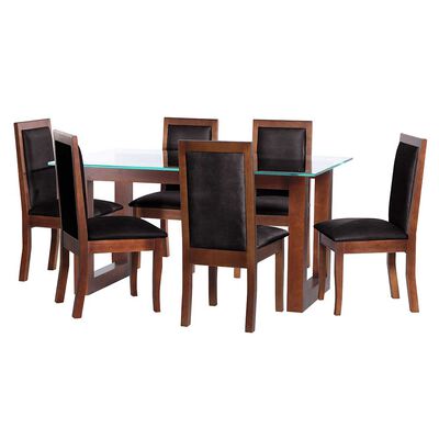 Juego de Comedor Latam Home Pamplona Segovia 6 Sillas Cuero Tabaco