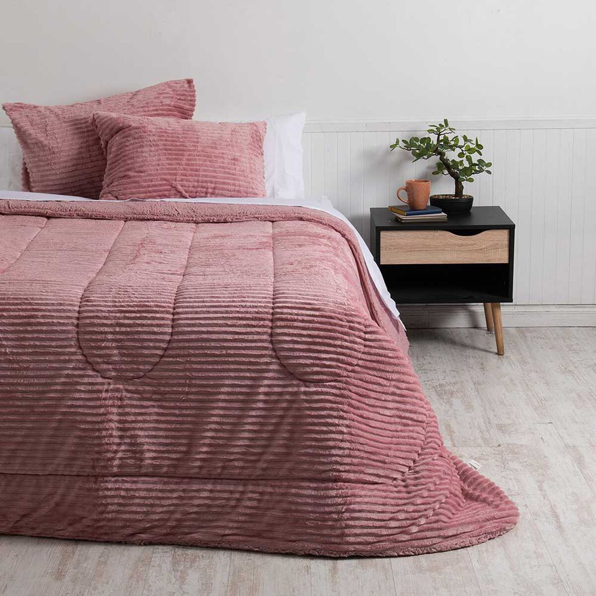Plumón Liso Mashini 1,5 Plazas Corduroy Coral Sherpa Rosado