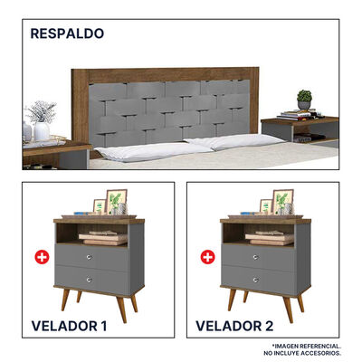 Respaldo + 2 Veladores Dreams 2 Plazas Treliza Gris
