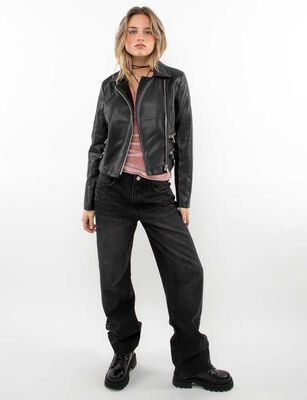 Imagen 2 del producto Chaqueta Crop Ecocuero Mujer Icono Negro