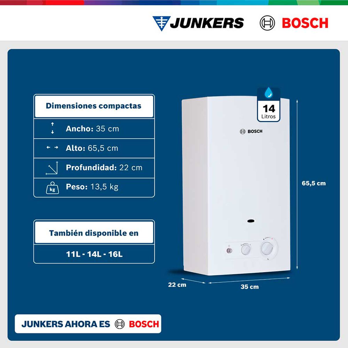 Calef&oacute;n 14 litros gas licuado tiro natural Junkers Bosch Therm 4200