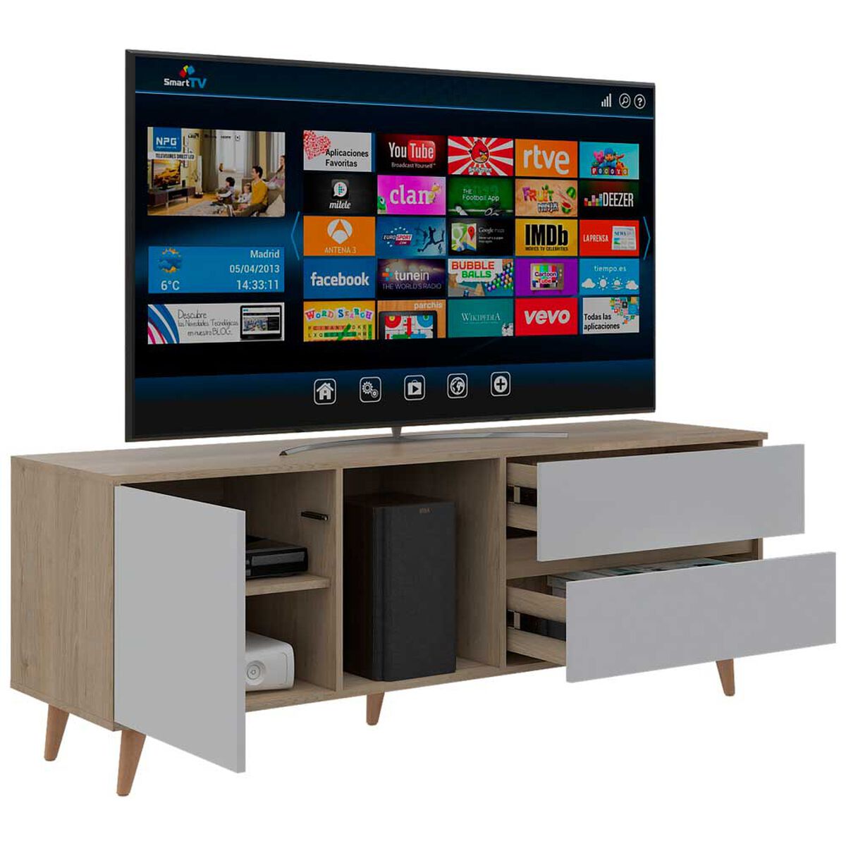 Rack Tuhome Acacia Hasta 60" Rovere-Blanco