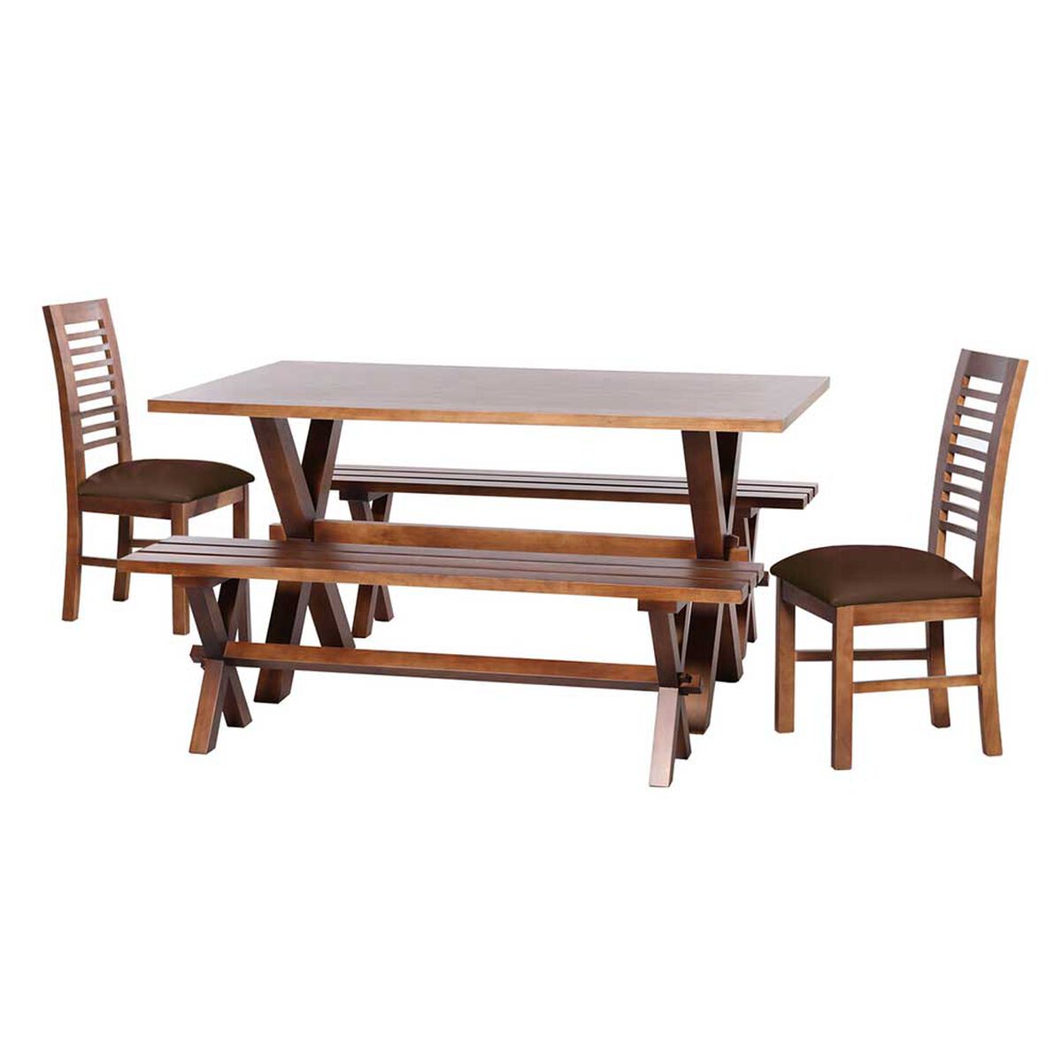 Juego de Comedor Latam Home Sevilla Salamanca 2 Sillas + 2 Bancas PU Chocolate