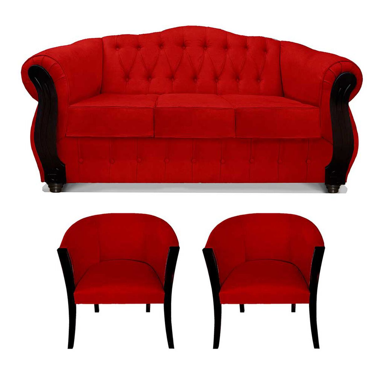 Juego de Living Elegant Detail Orlando Sofá 3 Cuerpos + Dos Sillones 1 Cuerpo Rojo