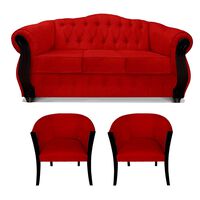 Juego de Living Elegant Detail Orlando Sofá 3 Cuerpos + Dos Sillones 1 Cuerpo Rojo