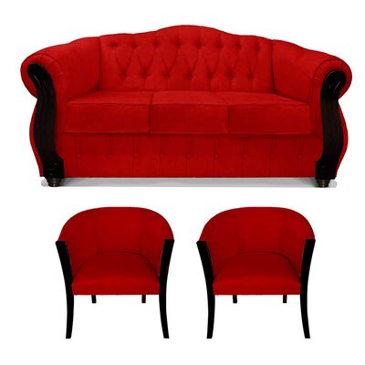 Juego de Living Elegant Detail Orlando Sofá 3 Cuerpos + Dos Sillones 1 Cuerpo Rojo