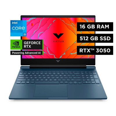 Notebook Gamer HP Victus 15-fa0022la Core i5 12° RAM DDR4-3200 MT/s de 16 GB (2 x 8 GB) 512GB 15.6" GPU NVIDIA® GeForce RTX™ 3050 para laptop (GDDR6 de 4 GB dedicada)