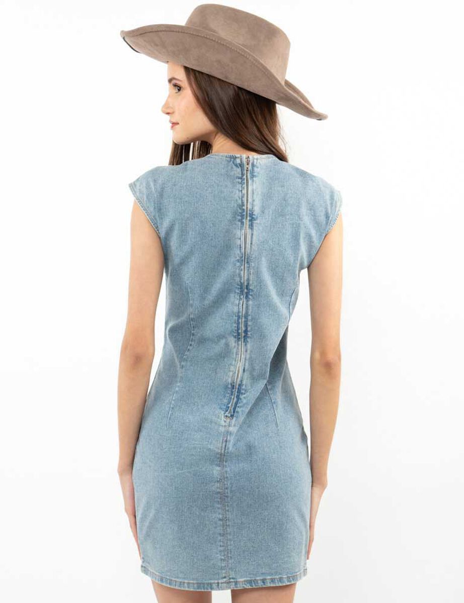 Vestido Denim Corto Manga Casquillo Mujer Icono