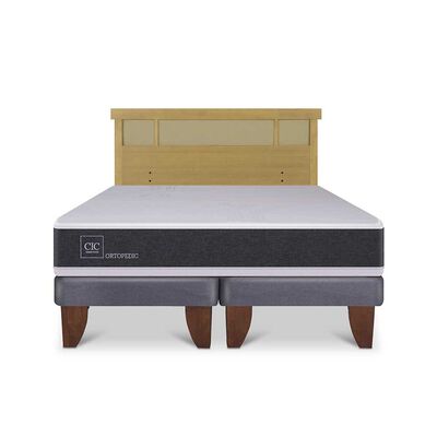 Cama Europea CIC Base Dividida 2 Plazas Ortopedic + Respaldo Dublin Mostaza