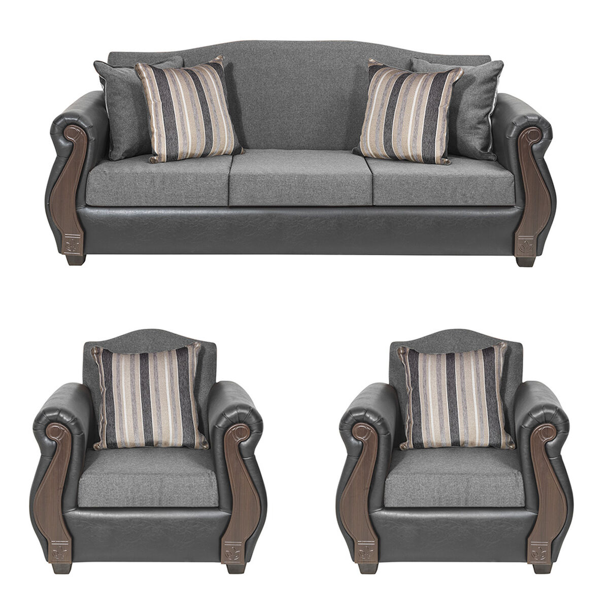 Juego de Living Innovamuebles New Bugambilia Sofá 3 Cuerpos + Dos Sillones 1 Cuerpo Gris Claro