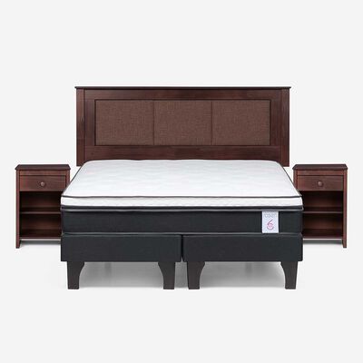 Cama Europea Rosen Base Dividida 2 Plazas New Style 6 + Respaldo + 2 Veladores Rachel