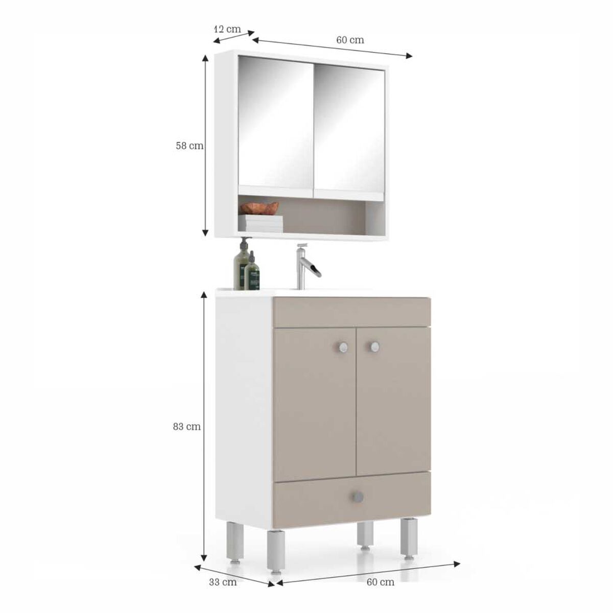 Combo Baño Vanitorio + Espejos Home Mobili City Beige