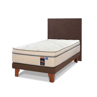 Cama Europea Flex 1,5 Plazas Máximo Cobre  + Respaldo Tapizado Chocolate