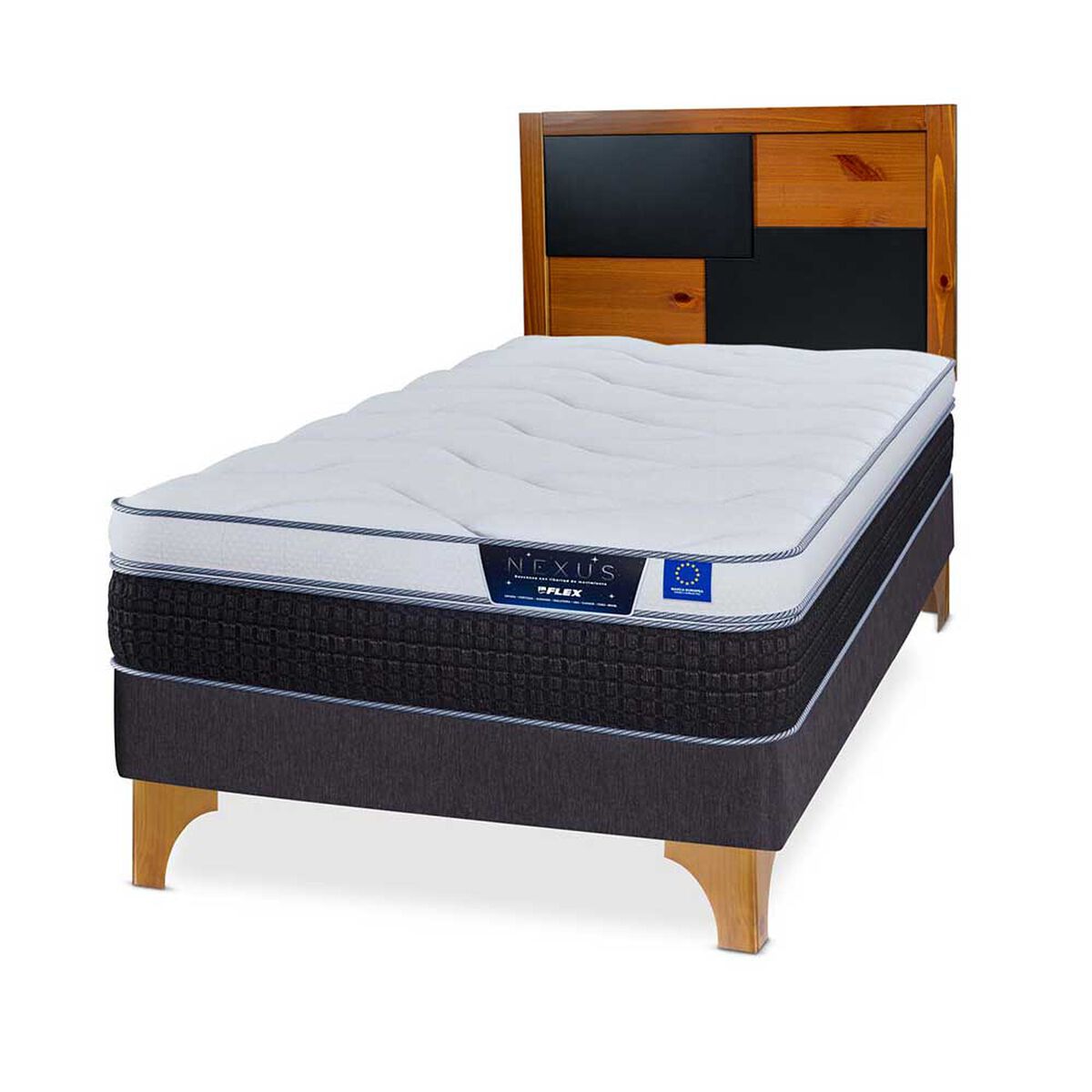 Cama Europea Flex 1.5 Plazas Nexus + Respaldo Colonia
