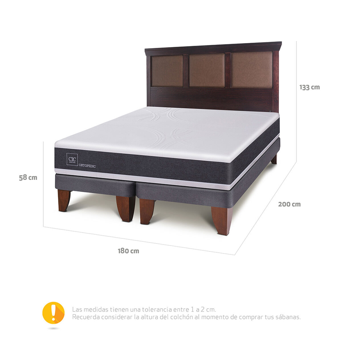 Cama Europea CIC Base Dividida King New Ortopedic + Respaldo New Torino Chocolate