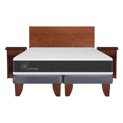 Imagen 1 del producto Cama Europea CIC Base Dividida 2 Plazas Ortopedic + Respaldo + 2 Veladores New Villarrica