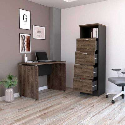 Imagen 2 del producto Combo Escritotio + Archivador 4 Puertas TuHome Home Office Negro Soft-Coñac