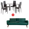 Combo Juego de Comedor Leblon 4 Sillas + Sofá Cama Casanova Renata 3 Cuerpos Verde Piedra