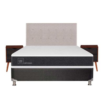 Box Spring CIC 2 Plazas New Ortopedic + Respaldo + 2 Veladores Tigris