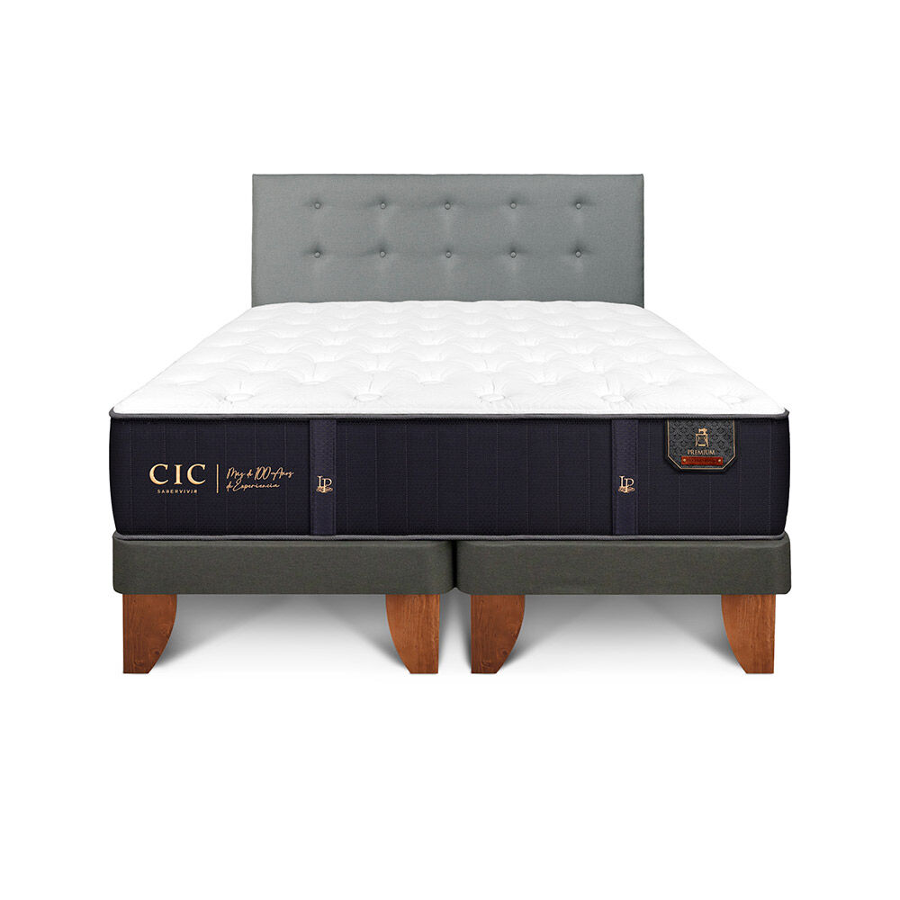 Cama Europea CIC King Premium + Respaldo Gris Tapizado