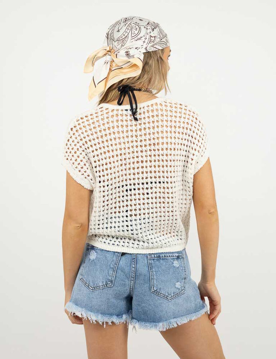 Blusa Crochet Manga Corta Mujer Icono