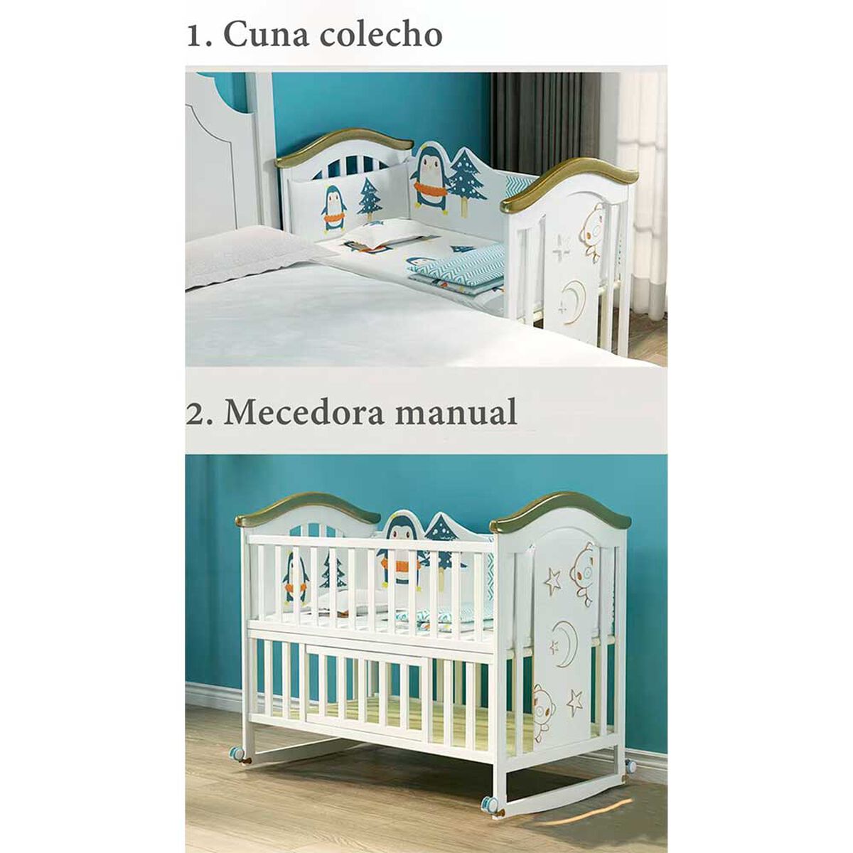 Cuna Colecho Madera con Mudador Mosquitero Lubabycas Rosada