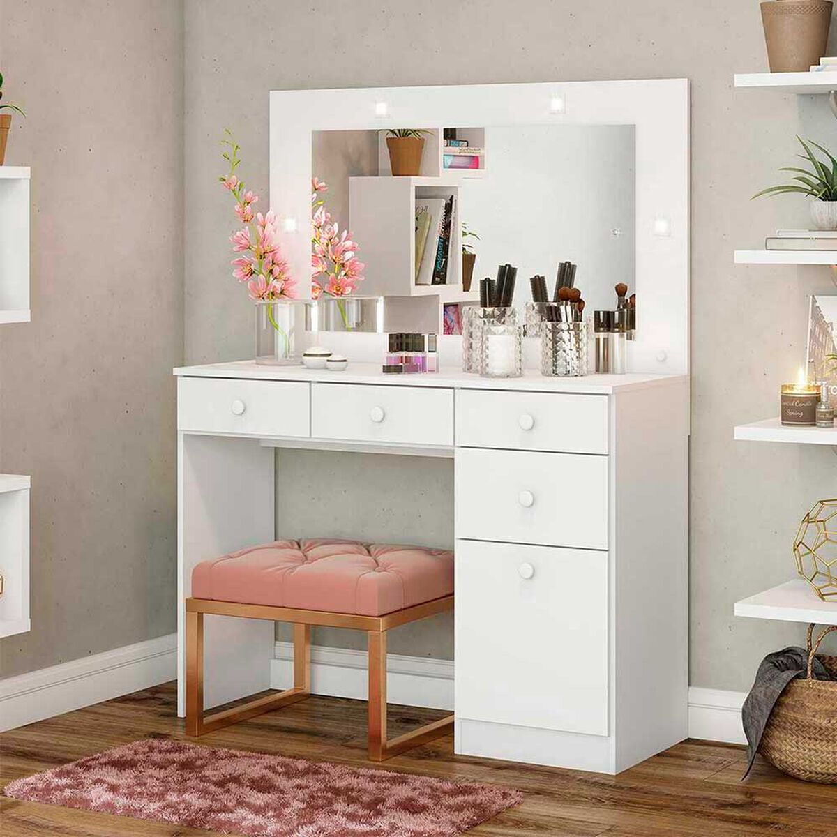 Tocador Home Mobili Cado 4 Cajones 1 Puerta Blanco