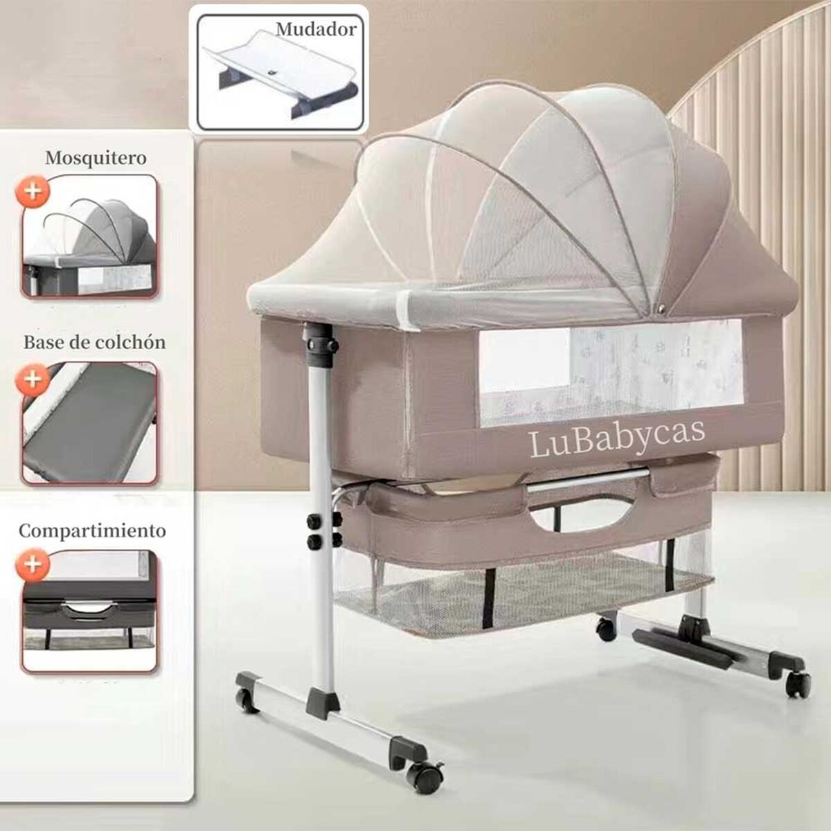 Cuna Colecho con Mudador y Accesorios Lubabycas Café