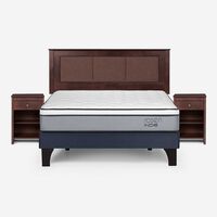 Cama Europea Rosen 2 Plazas Indie + Respaldo + 2 Veladores Rachel