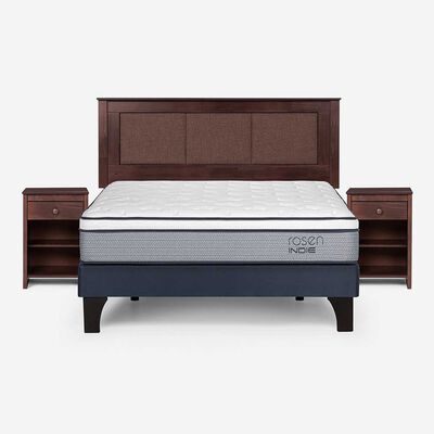 Imagen 1 del producto Cama Europea Rosen 2 Plazas Indie + Respaldo + 2 Veladores Rachel