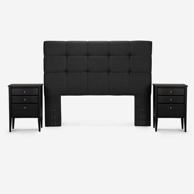 Imagen 2 del producto Cama Europea Rosen Base Dividida 2 Plazas Autonomy + Respaldo + 2 Veladores Issey Grafito