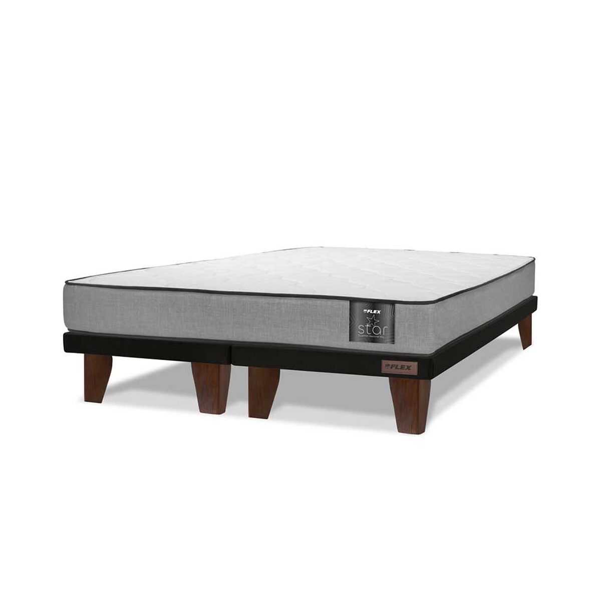 Combo Cama Europea Flex Base Dividida 2 Plazas Star + Respaldo + 2 Veladores Casanova 2 Plazas Gris