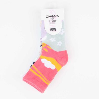 Imagen 1 del producto Pack 3 Calcetin Largo de Algodón Niña Chess Coral