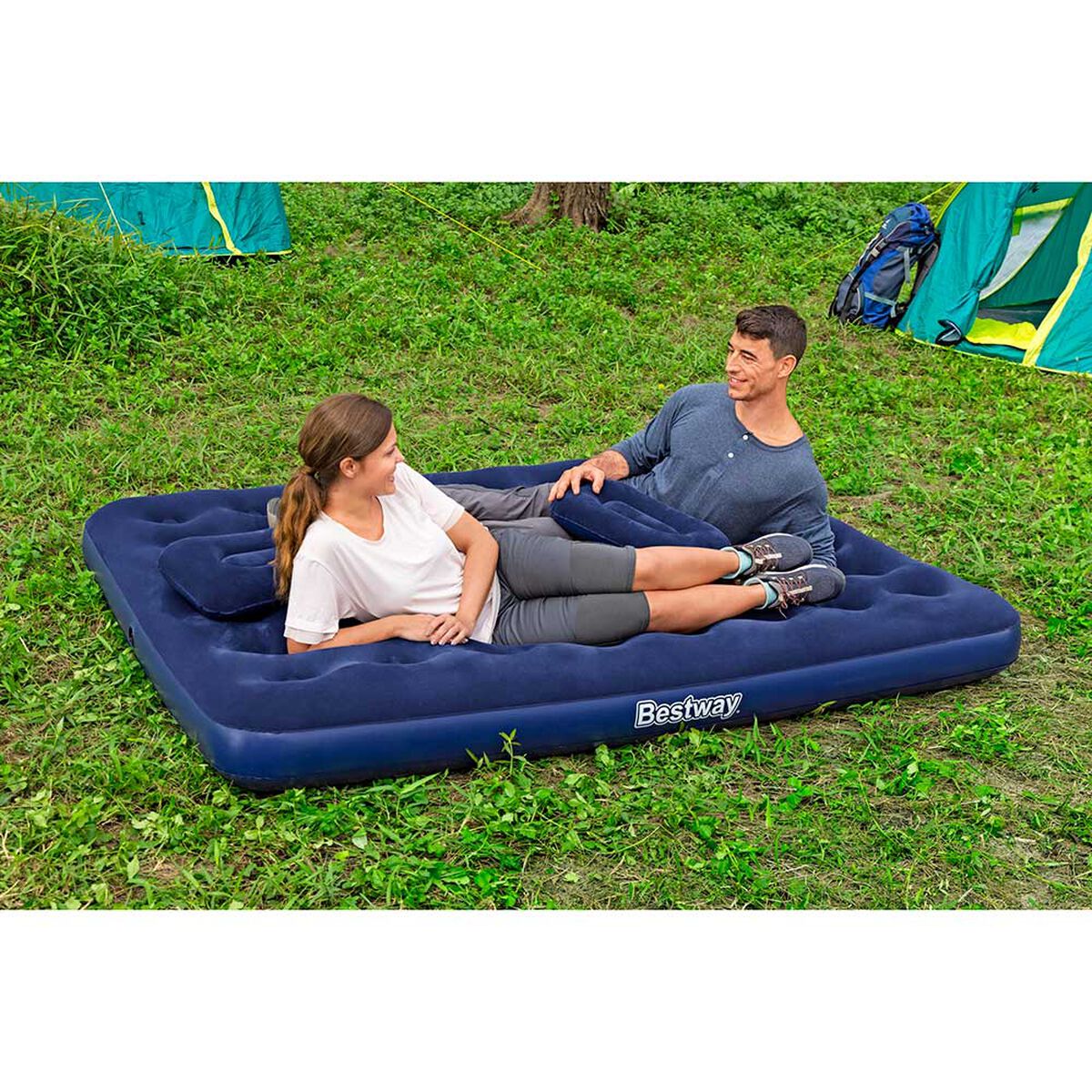 Colchón Inflable Queen 2.03m x 1.52m x 22cm con inflador y 2 almohadas