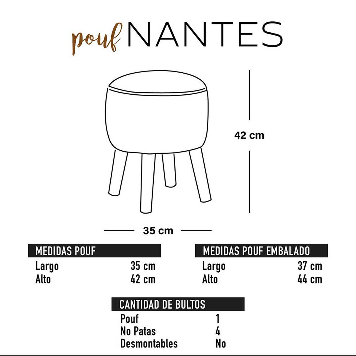 Pouf Latam Home Nantes Tela Velvet Beige
