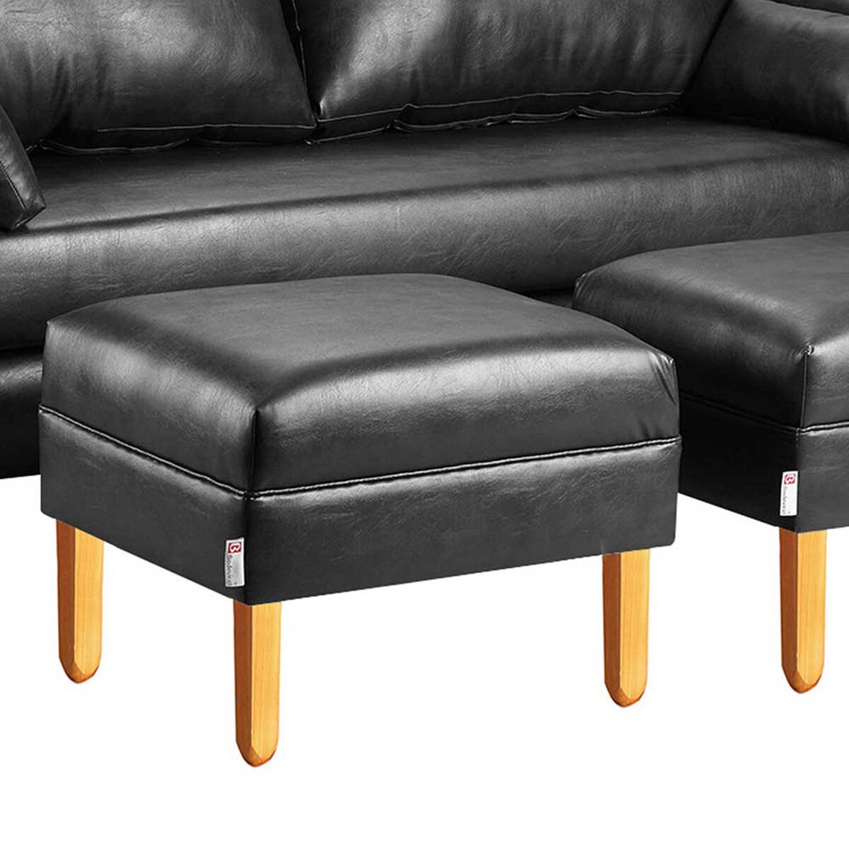 Juego de Living Bodevir Sky PU 04 Sof&aacute; 3 Cuerpos + Dos Pouf 1 Cuerpo Negro&nbsp;