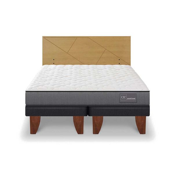 Cama Europea CIC Base Dividida 2 Plazas Anatomic + Respaldo Villarrica Mostaza