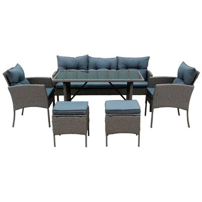 Juego de Living para Terraza Casanova Ikat Sofá 3 Cuerpos + Dos Sillones 1 Cuerpo + Dos Pouf + Mesa Grey