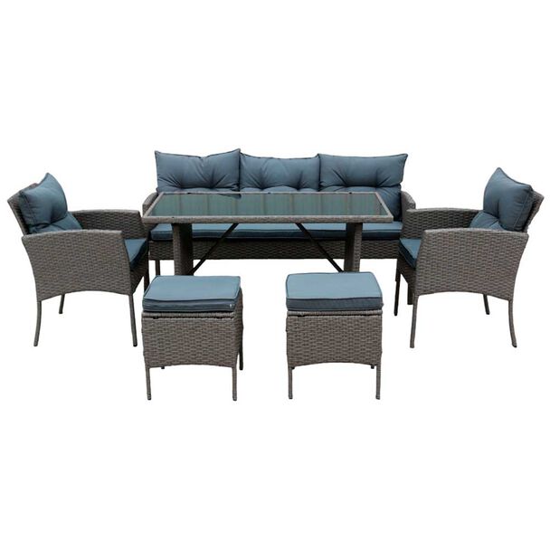 Juego de Living para Terraza Casanova Ikat Sofá 3 Cuerpos + Dos Sillones 1 Cuerpo + Dos Pouf + Mesa Grey