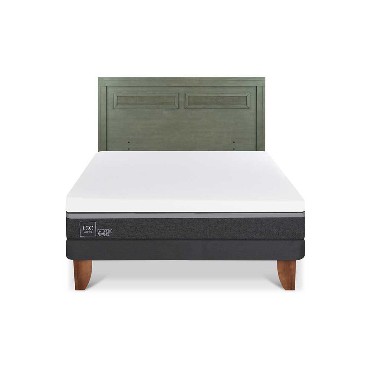 Cama Europea CIC 2 Plazas Ortopedic Advance + Respaldo Milan Olivo