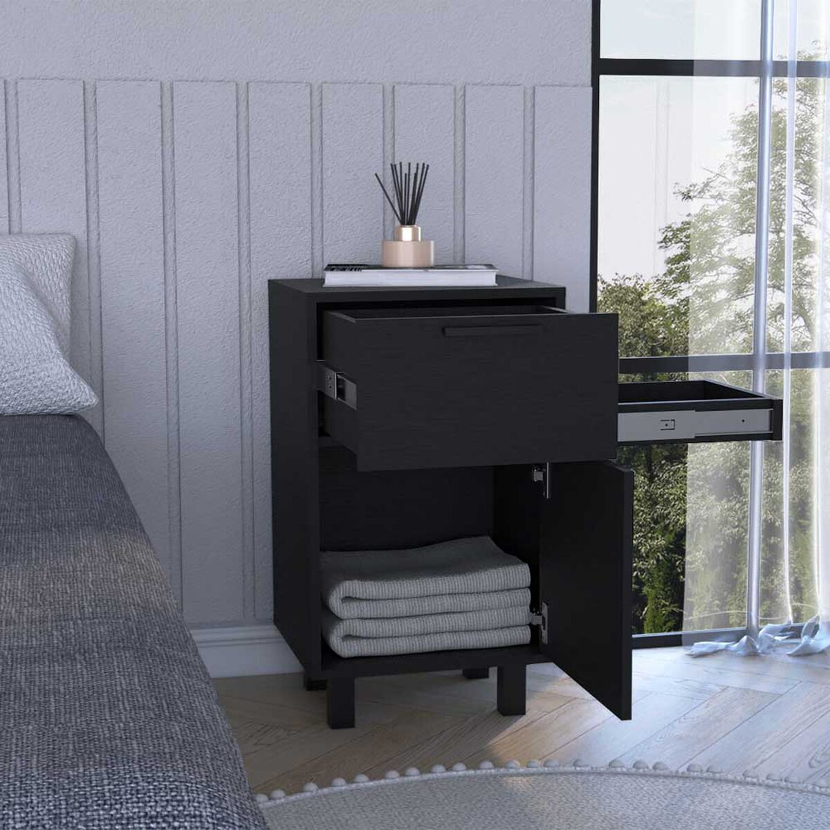 Velador TuHome Secret Z-81 con Cajón Oculto 1 Puerta Wengue
