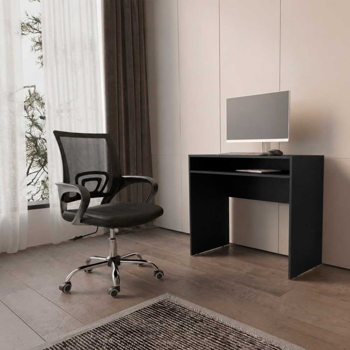 Combo Oficina Escritorio Wengue + Silla New York Negra Arthome