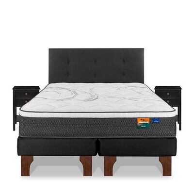 Cama Europea Flex Base Dividida 2 Plazas Mallorca + Respaldo Royal + 2 Veladores Rover