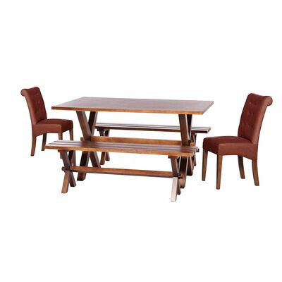 Juego de Comedor Latam Home Sevilla Oviedo 2 Sillas + 2 Bancas Velvet Chocolate