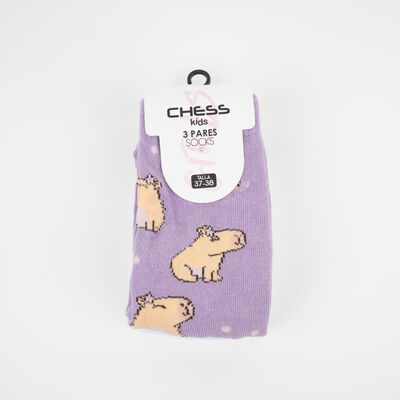 Imagen 1 del producto Pack 3 Calcetin Largo Niña Chess Lila, Rosado